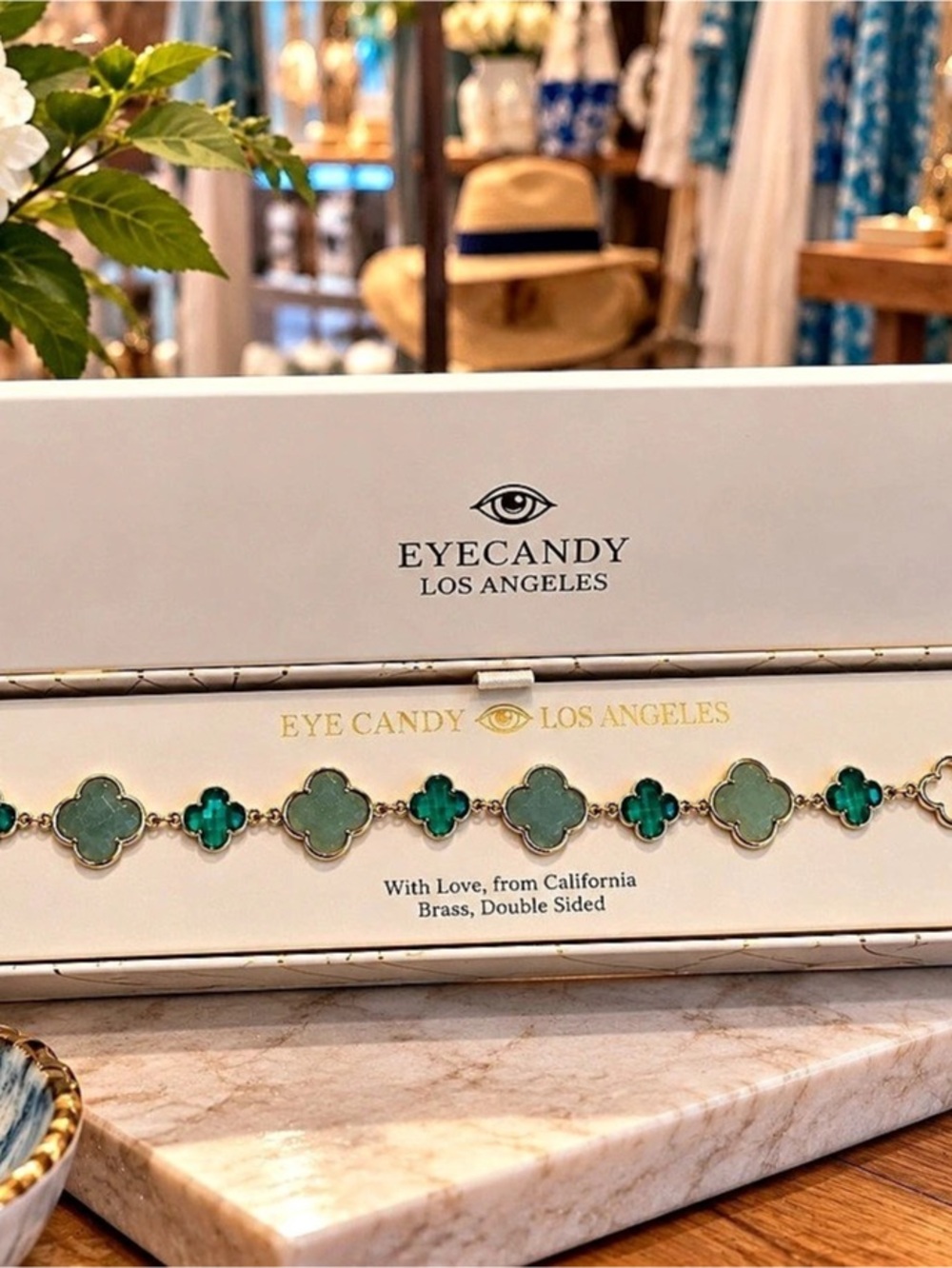 Eye Candy Los Angeles Green & Gold Charm Double Sided Bracelet